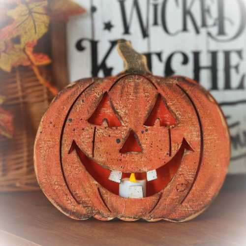 10" Wooden Jack O' Lantern Halloween Pumpkin - The Homespun Loft