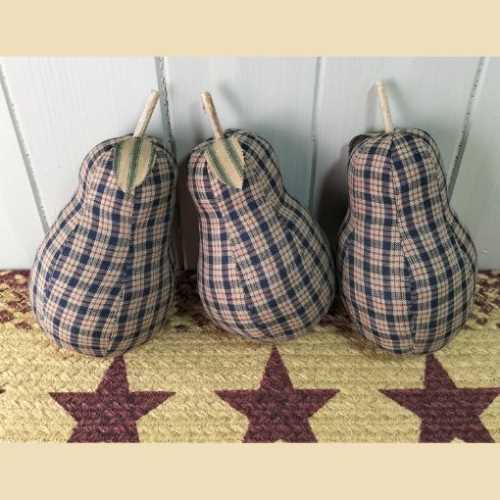 Primitive Navy Tan Homespun Fabric Pear - The Homespun Loft