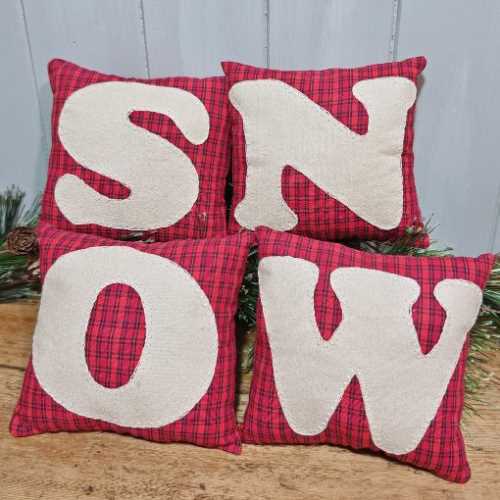 Set of 4 SNOW Primitive Homespun Mini Cushions - The Homespun Loft