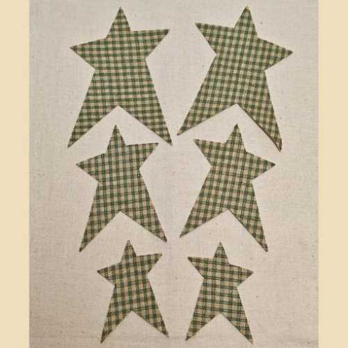 6 IRON ON Green Primitive Homespun Star Die Cuts - The Homespun Loft