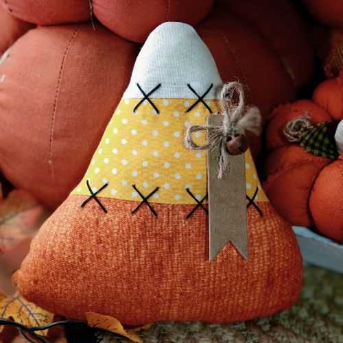 6" Fabric Candy Corn Bowl Filler Autumn Decor - The Homespun Loft