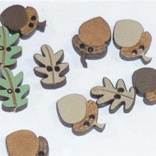 Pack of 10 Acorn and Leaf Autumn Fall Buttons - The Homespun Loft