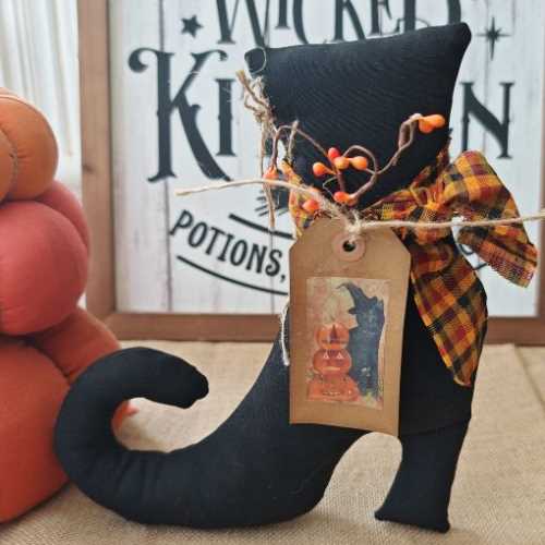 10" Primitive Witch Boot Handmade OOAK Halloween - The Homespun Loft