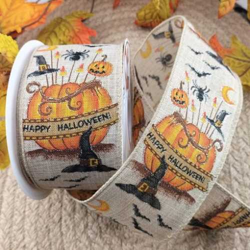 Happy Halloween Glittery Retro Look Ribbon - The Homespun Loft