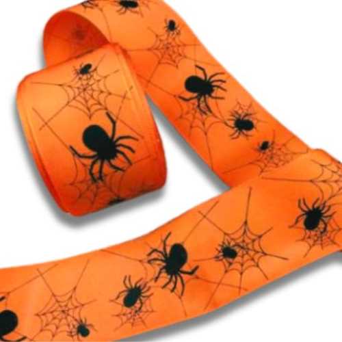 40mm Spooky Spiders Autumn Halloween Ribbon - The Homespun Loft