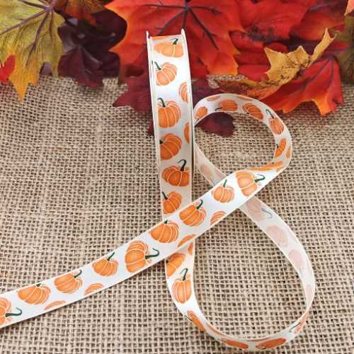Autumn Fall Pumpkin Satiny Ribbon - The Homespun Loft