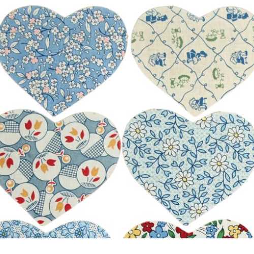 16 Blue Cotton Fabric Heart Die Cut Shapes - The Homespun Loft