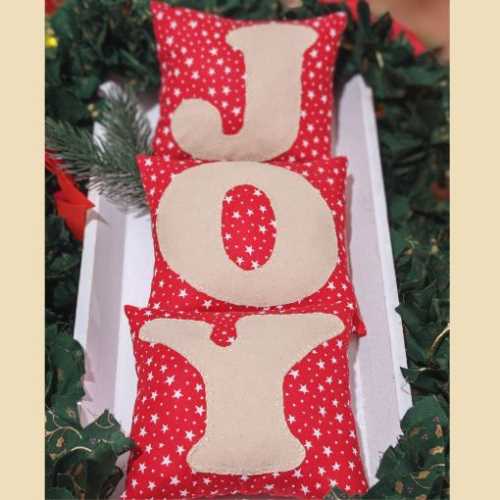 Set of 3 JOY Christmas Primitive Mini Cushions - The Homespun Loft