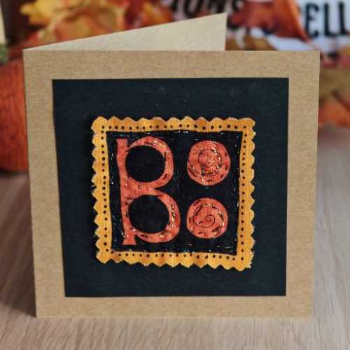 4" Halloween Autumn BOO Handmade Quilted Card - The Homespun Loft