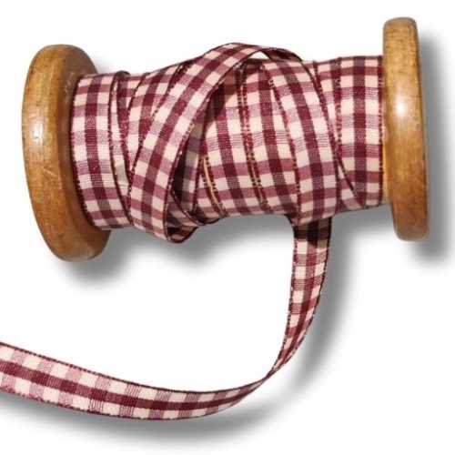 10mm Primitive Burgundy Tan Homespun Check Ribbon - The Homespun Loft