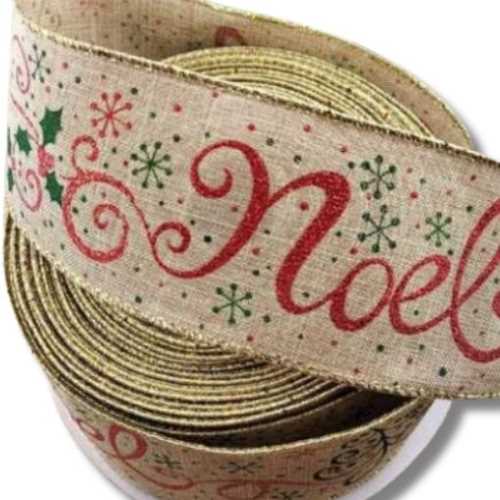 60mm Noel Glittery Christmas Wired Ribbon - The Homespun Loft