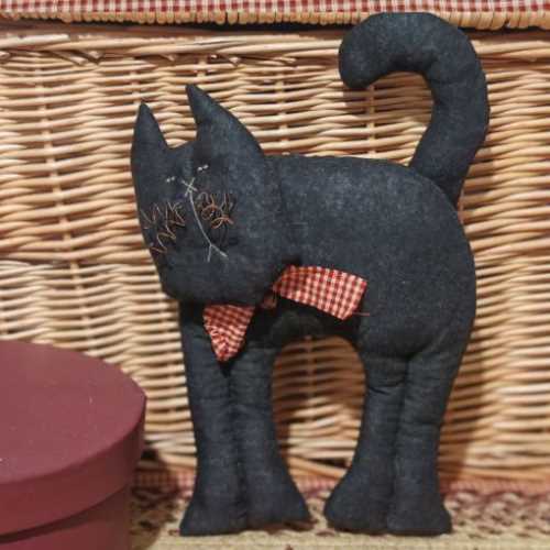 10" Tall Primitive Fabric Black Cat - The Homespun Loft