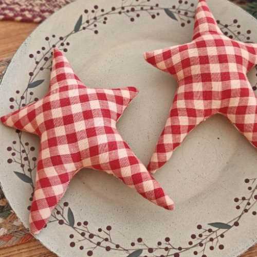 8" Primitive Homespun Check Star Bowl Filler - The Homespun Loft