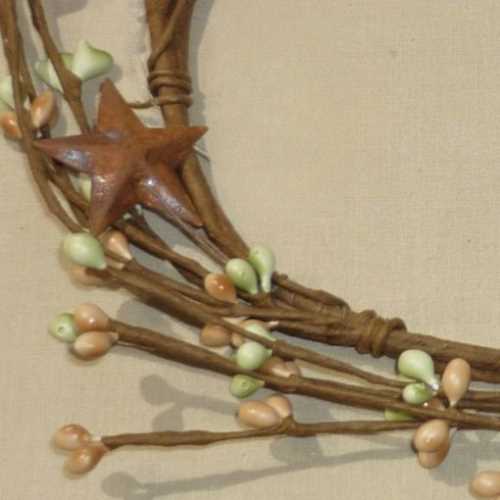 5" Sage/Beige Pip Berry Candle Ring Rusty Stars - The Homespun Loft
