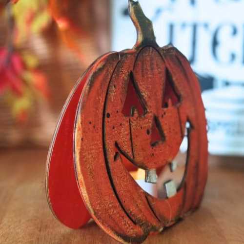 10" Wooden Jack O' Lantern Halloween Pumpkin - The Homespun Loft