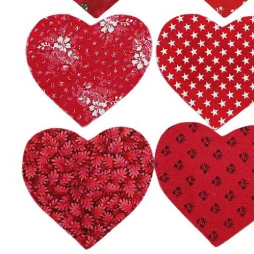 12 Reds Cotton Fabric Heart Die Cut Shapes - The Homespun Loft