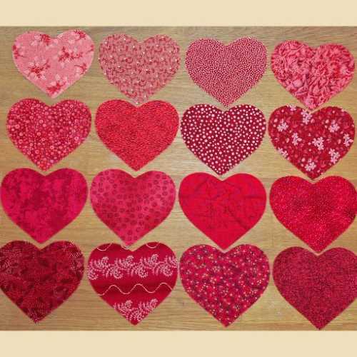 16 Brick Cotton Fabric Heart Die Cut Shapes - The Homespun Loft