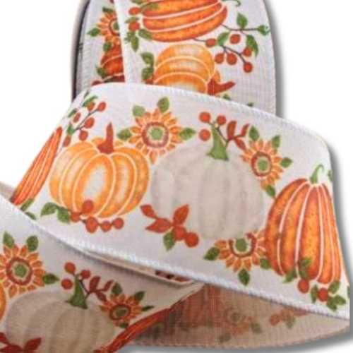 60mm Beautiful Pumpkins Autumn Wired Ribbon - The Homespun Loft