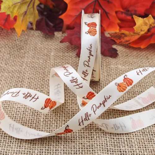 Hello Pumpkin Autumn Fall Satiny Ribbon - The Homespun Loft