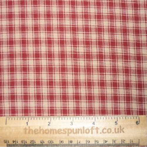 Primitive Red Tan Checked Homespun Fabric - The Homespun Loft