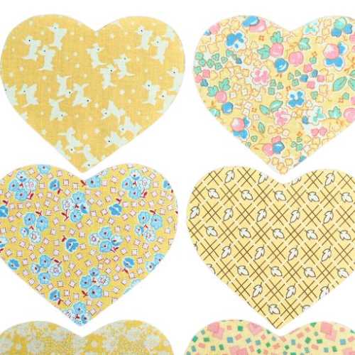 12 Yellow Cotton Fabric Heart Die Cut Shapes - The Homespun Loft