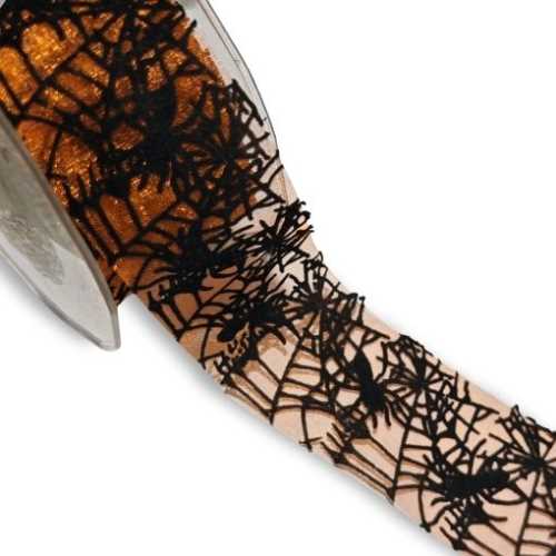 50mm Spider's Web Velvet Organza Halloween Ribbon - The Homespun Loft