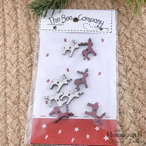 Pack of 8 Primitive Christmas Reindeer Buttons - The Homespun Loft
