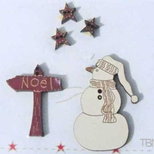 Primitive Christmas Snowman Noel Wooden Buttons - The Homespun Loft