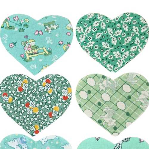 16 Green Cotton Fabric Heart Die Cut Shapes - The Homespun Loft