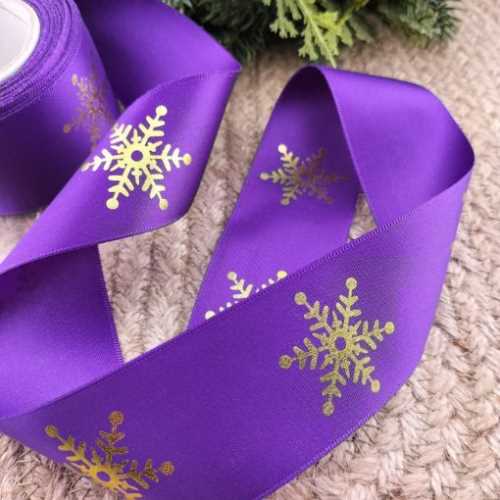 Royal Purple Satin Snowflake Christmas Ribbon - The Homespun Loft
