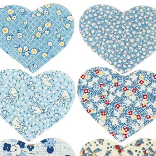16 Blue Cotton Fabric Heart Die Cut Shapes - The Homespun Loft