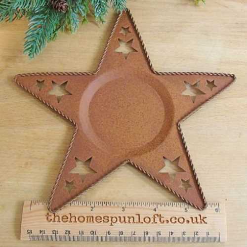 20cm Rusty Tin Primitive Star Candle Plate - The Homespun Loft