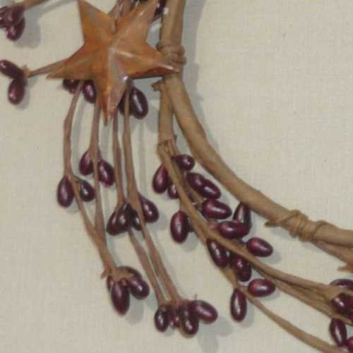 5" Burgundy Pip Berry Candle Ring and Rusty Stars - The Homespun Loft