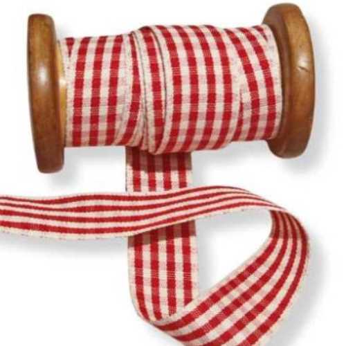 25mm Red and Cream Homespun Check Ribbon - The Homespun Loft