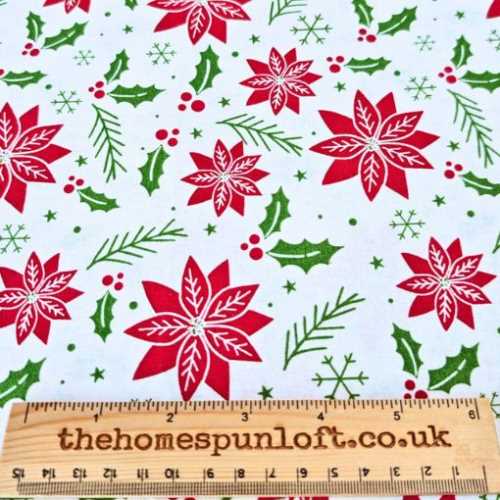 FQ YARD Christmas Poinsettia and Holly Fabric - The Homespun Loft