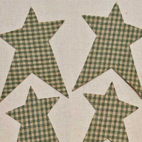 6 IRON ON Green Primitive Homespun Star Die Cuts - The Homespun Loft