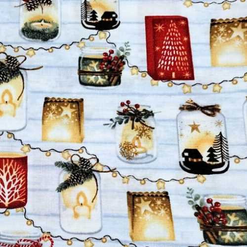 Primitive Snowy Magic Christmas Candle Jars Fabric - The Homespun Loft