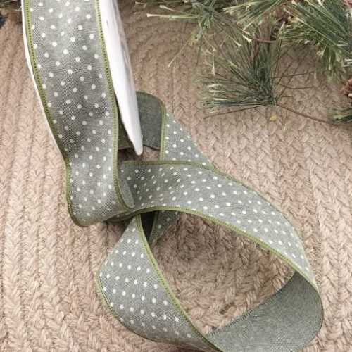 Country Style Sage and Cream Spotty Ribbon - The Homespun Loft