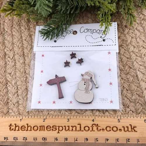 Primitive Christmas Snowman Noel Wooden Buttons - The Homespun Loft