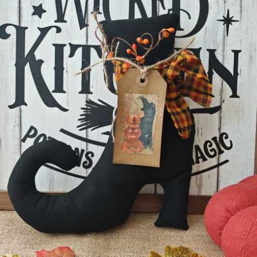 10" Primitive Witch Boot Handmade OOAK Halloween - The Homespun Loft