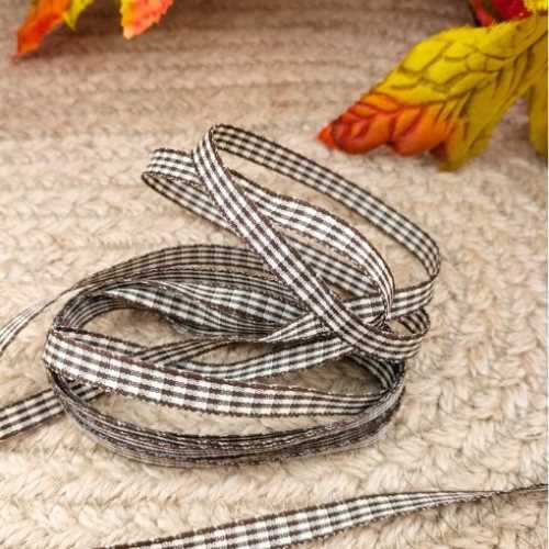 1 Yard Autumn Brown Cream Gingham Ribbon - The Homespun Loft