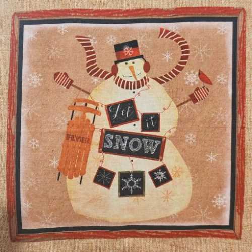 Primitive Snowman Christmas Fabric Panel - The Homespun Loft