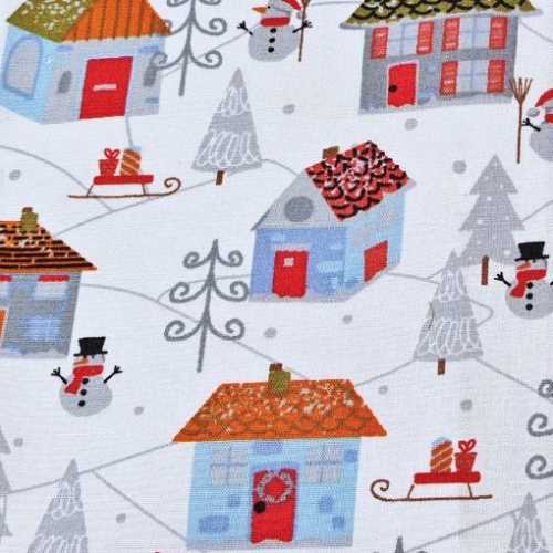 FQ WIDE Winter Snow Village Christmas Fabric - The Homespun Loft