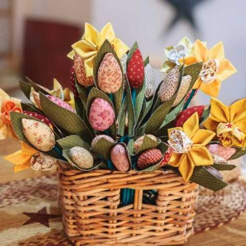 Country Fabric Flower Bouquet of Tulips Yellows - The Homespun Loft