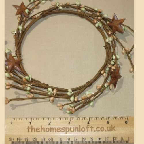 5" Sage/Beige Pip Berry Candle Ring Rusty Stars - The Homespun Loft