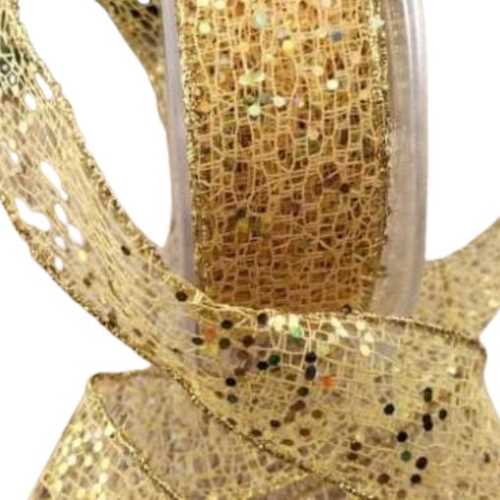 40mm Gold Sparkly Sequin Mesh Ribbon - The Homespun Loft
