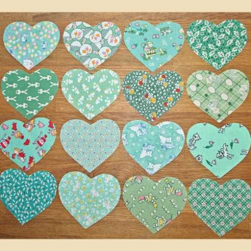 16 Green Cotton Fabric Heart Die Cut Shapes - The Homespun Loft