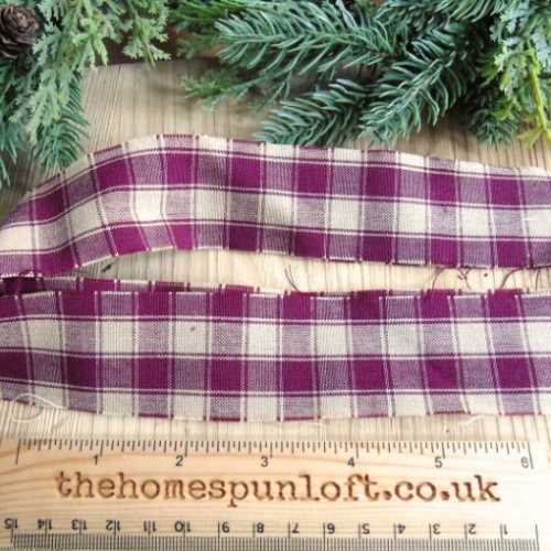 Country Burgundy Tan Homespun Fabric Ribbons - The Homespun Loft