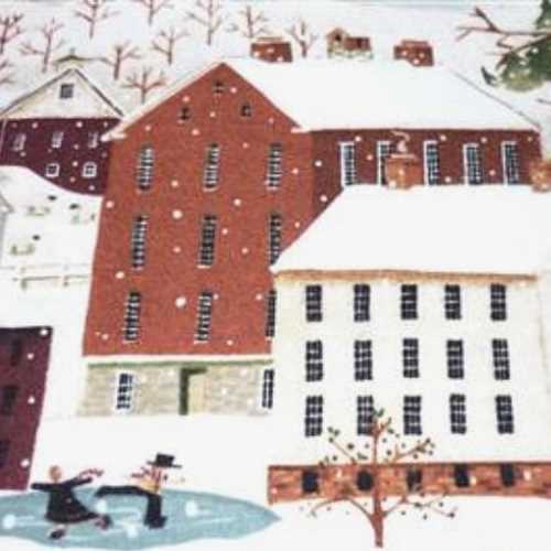 Christmas Skaters Village FLANNEL Fabric - The Homespun Loft