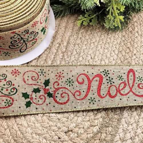 Noel Glittery Christmas Wired Ribbon - The Homespun Loft